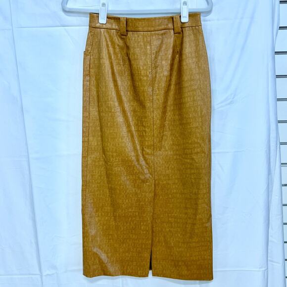 NWT Song of Style Marlon Croc-Embossed Faux Leather Midi Skirt Russet Brown XXS - Picture 6 of 7